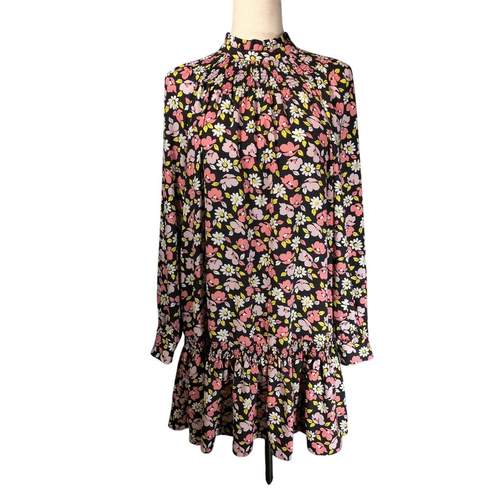 NWT Kate Spade Road Trip Floral Shift Dress Long Sleeve Mini Black Combo Small